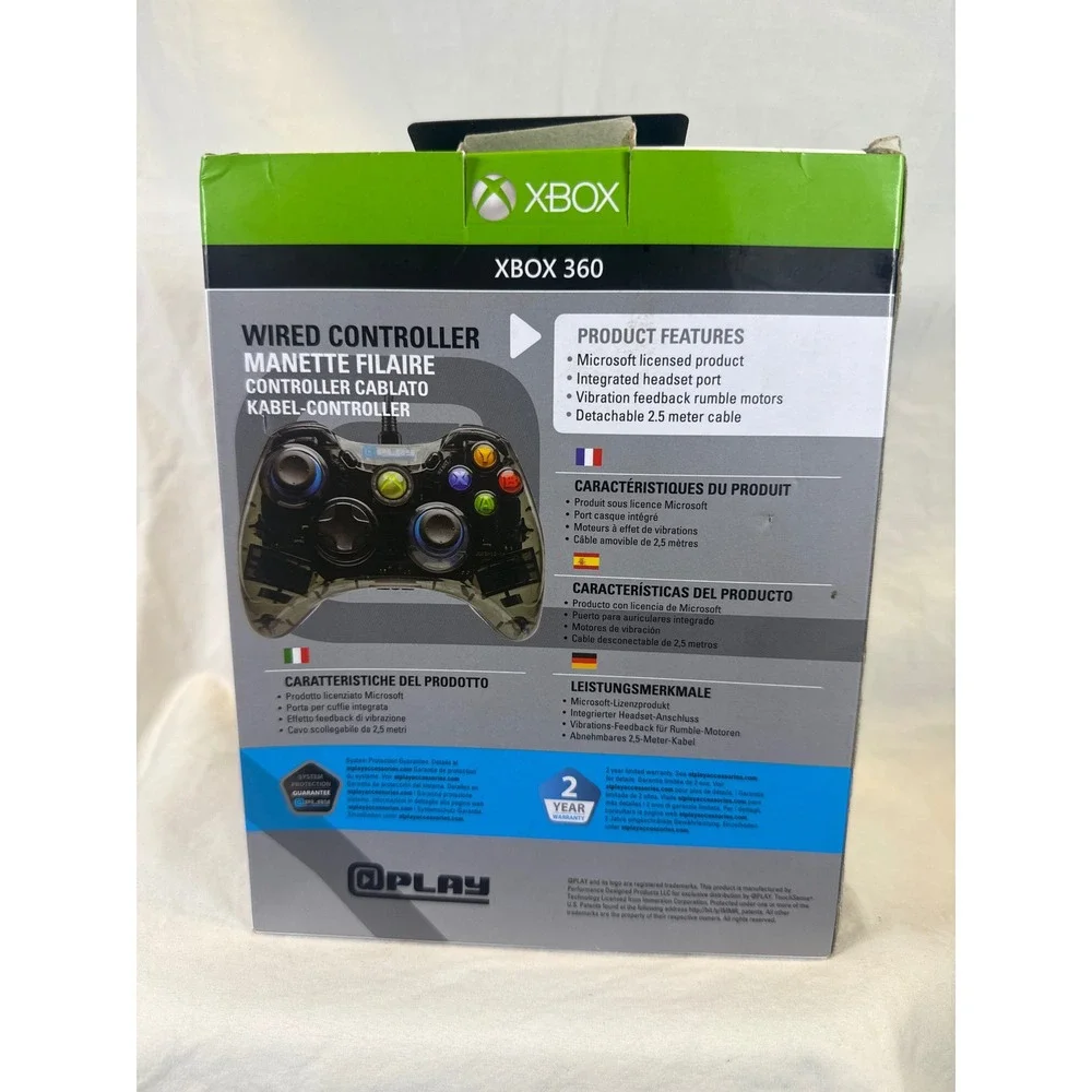 @Play Xbox 360 Wired Controller Smoke Black Translucent Microsoft Licensed NEW